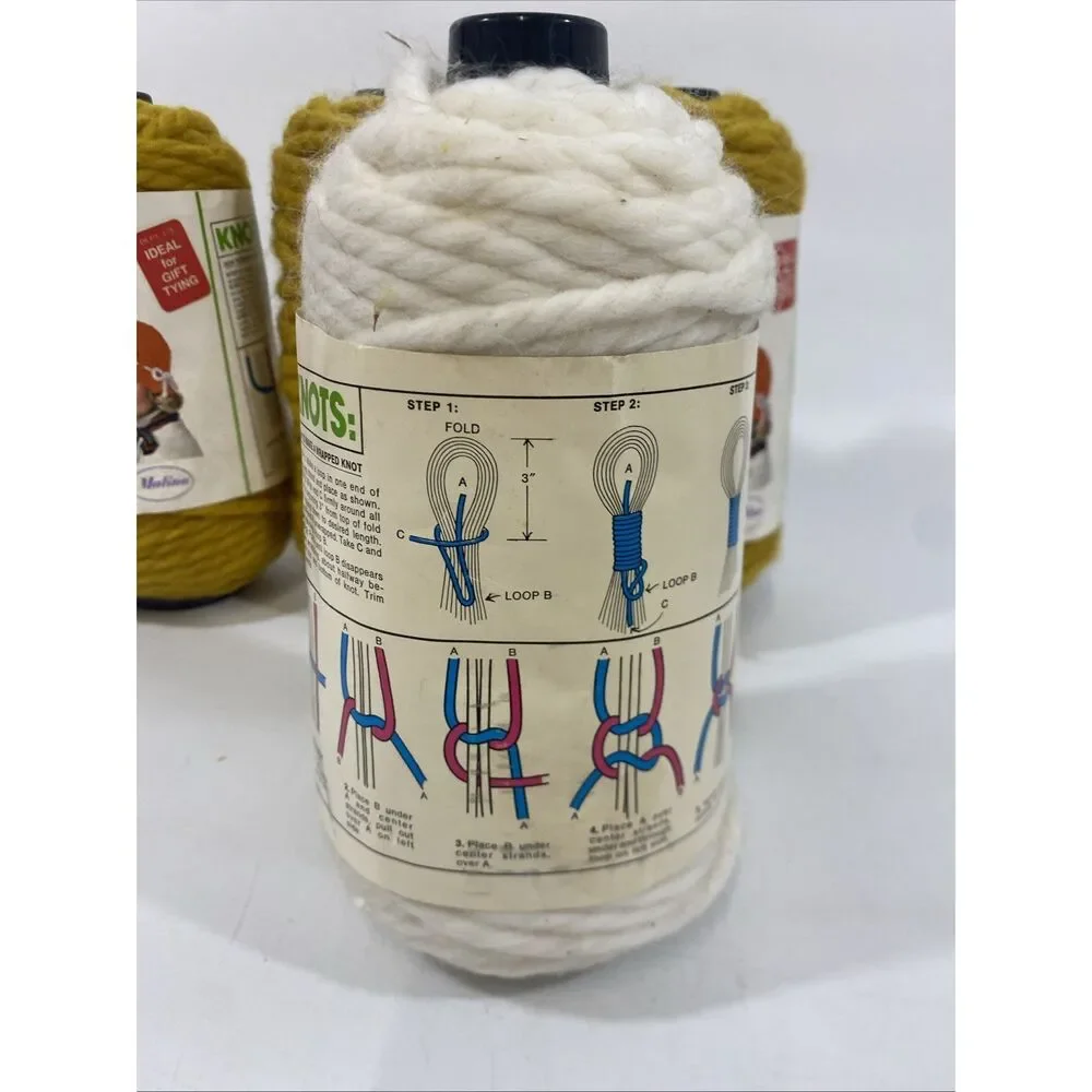 Vintage Lot Of (4)‎ Malina Acrylic Extra Bulky Yarn For Macrame Yellow & White